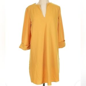 ZARA Women's Mustard Yellow V-neck Tunic Shirt Dress 3/4 Sleeves Size Large (L)